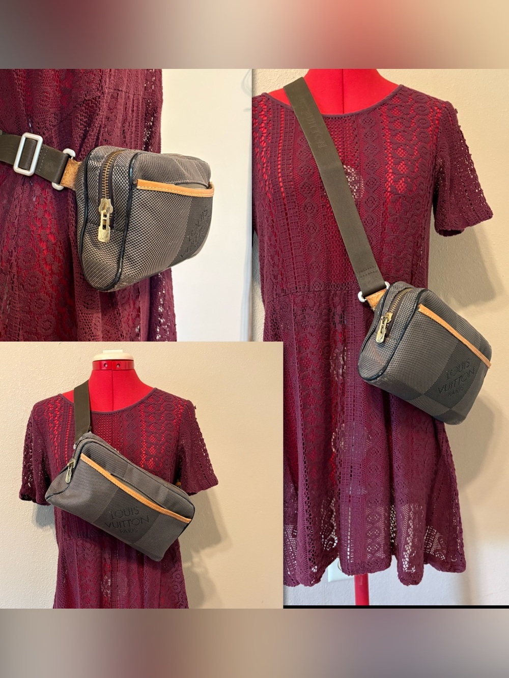 COPY Louis Vuitton Authentic Damier Geant Acrobat Waist Sling Belt Crossbody COA